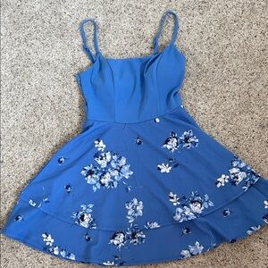 Blue Floral Spaghetti Strap Dress